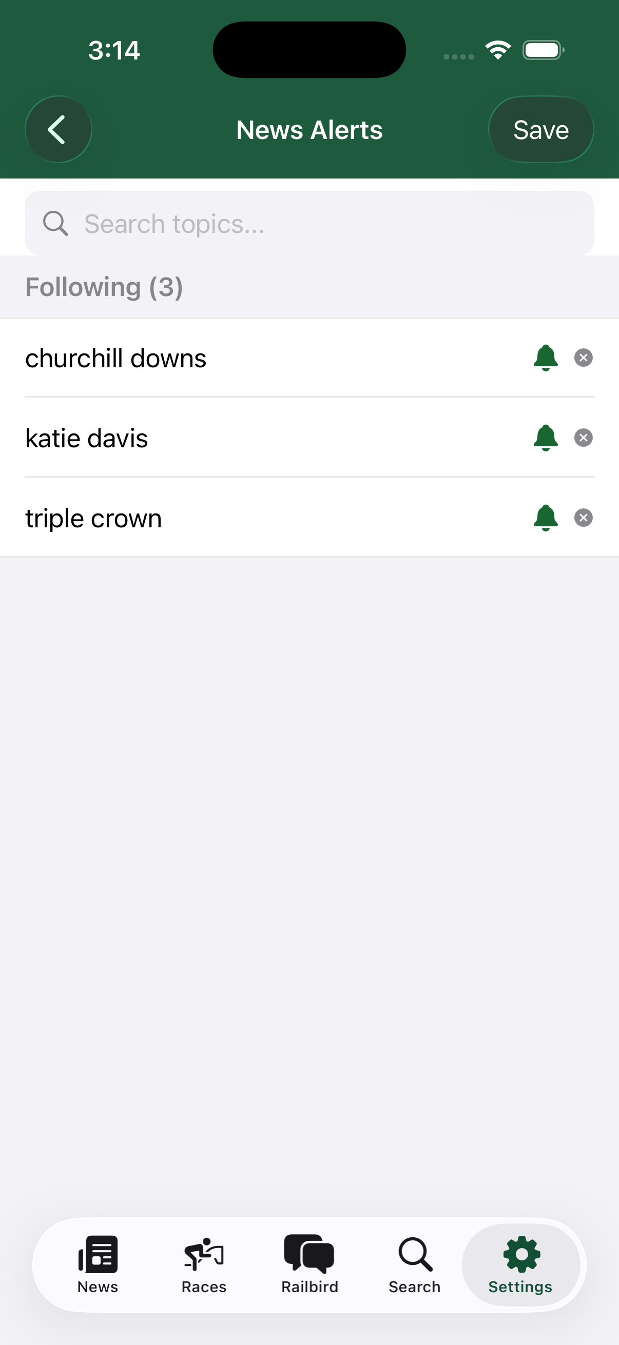 Topic search for alerts and custom feed